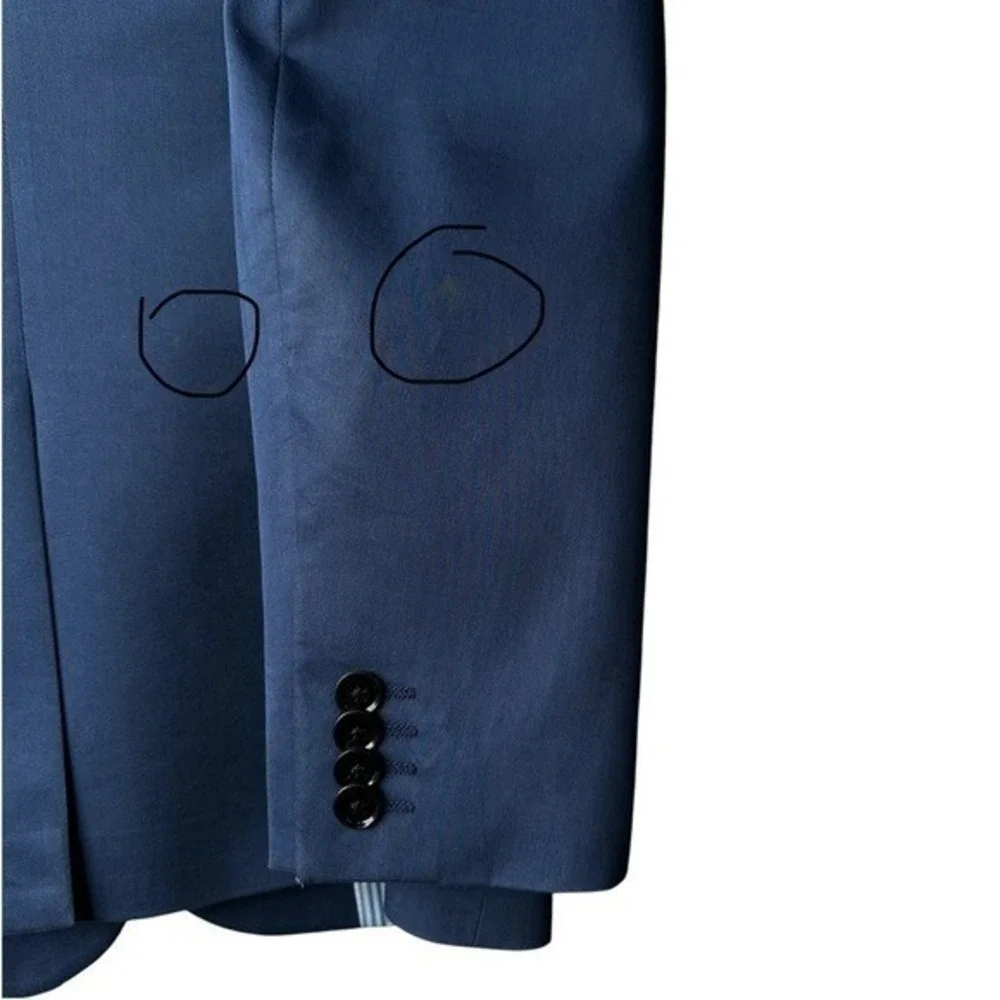 Express Suit Set Pants Blazer Blue Photographer Fitted Preppy Sz 38 Short 30/32